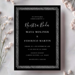 Vintage Sierlijk Zwart & Wit Nuestra Boda Trouwen Kaart