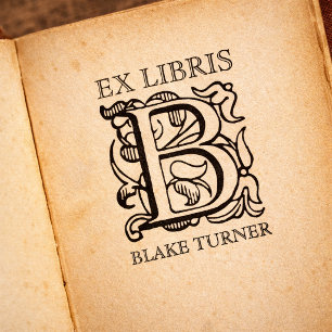 Vintage Sierlijke Bloem Monogram Boek Ex Libris Rubberstempel