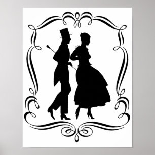 Vintage Silhouette Elegant Man Woman Poster Print