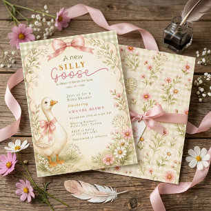 Vintage Silly Goose Coquette Roze Baby Shower Kaart