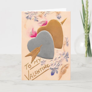 Vintage Silver & Gold Hearts Valentijn Briefkaart