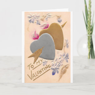 Vintage Silver & Gold Hearts Valentijn Briefkaart