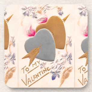 Vintage Silver & Gold Hearts Valentijn Briefkaart Bier Onderzetter