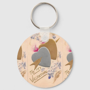 Vintage Silver & Gold Hearts Valentijn Briefkaart Sleutelhanger