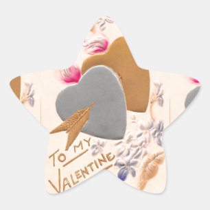 Vintage Silver & Gold Hearts Valentijn Briefkaart Ster Sticker