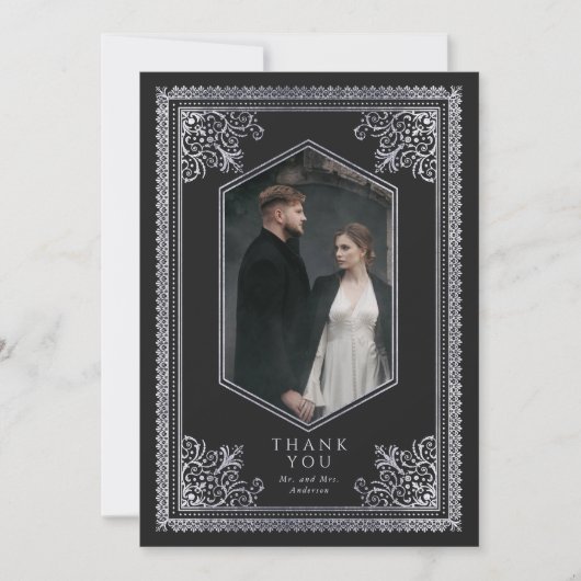 Vintage Silver Victorian Mariage Photo Merci (Devant)