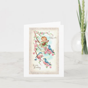 Vintage Singing Birds Birthday Kaart