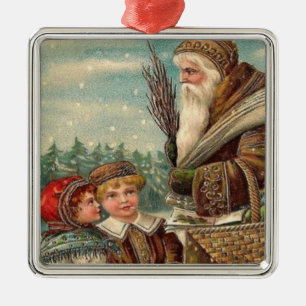 Vintage Sint-Nicolaas en Kinder pleisterversiering Metalen Ornament