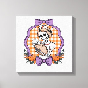 Vintage Skelet Verpleegster en Baby � Schattig Hal Canvas Afdruk