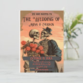 Vintage Skeleton Couple Goth Faire-part de mariage (Debout devant)