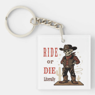Vintage Skeleton Cowboy Ride or Die Western Kunst Sleutelhanger