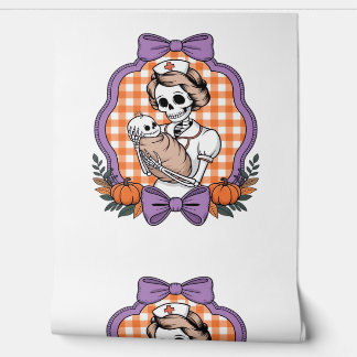 Vintage Skeleton Nurse and Baby � Cute Halloween R Behang
