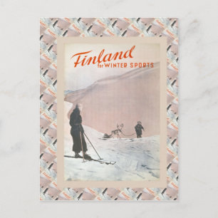 Vintage Ski Poster, Finland voor wintersport Briefkaart