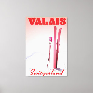 vintage skski-poster voor valais Zwitserland Canvas Afdruk