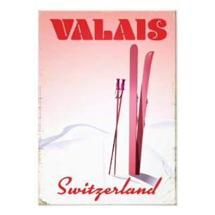 vintage skski-poster voor valais Zwitserland Foto Afdruk