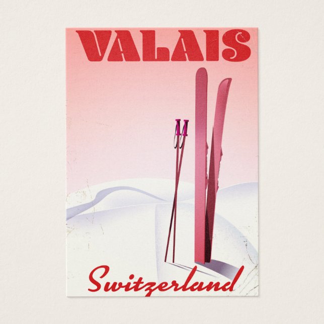 vintage skski-poster voor valais Zwitserland Visitekaartjes (Voorkant)