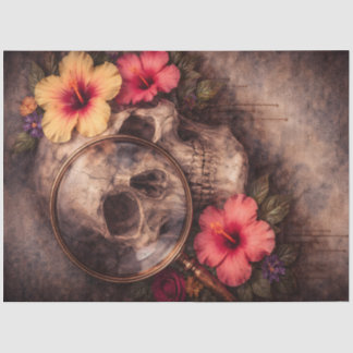 Vintage Skull with Magnifying Glass and Hibiscus Tissuepapier