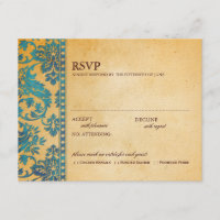 Vintage Sky Blue Damask Lace Wedding RSVP