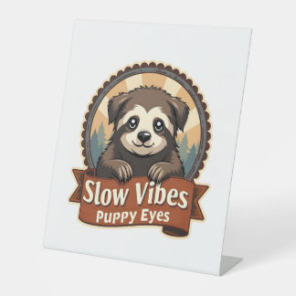Vintage Sloth Dog Shirt Slow Vibes Puppy Eyes 2 Reclamebord Met Voetstuk