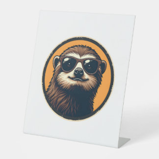 Vintage Sloth Sunglasses Retro Badge Art 2 Reclamebord Met Voetstuk