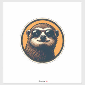 Vintage Sloth Sunglasses Retro Badge Art 2 Sticker