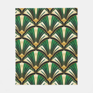Vintage Smaragdgroen Goud Art Deco Geometrisch Fleece Deken
