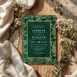 Vintage Smaragdgroene Pauw Gouden QR Code Trouwen Kaart