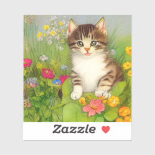 Vintage Smiling Cat Illustration Sticker