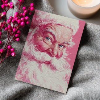 Vintage Smiling Santa Claus Pink Christmas Photo  Feestdagen Kaart