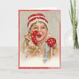 Vintage SneeuwKerstmis van het Meisje van de Feestdagen Kaart