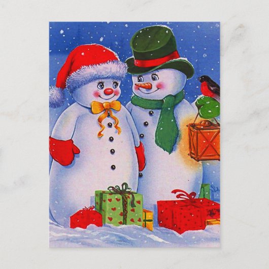 Vintage Snowman Briefkaart (Voorkant)