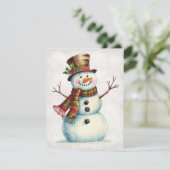 Vintage Snowman Feestdagenkaart (Staand voorkant)