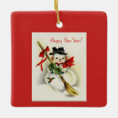 Vintage Snowman Keramisch Ornament (Voorkant)