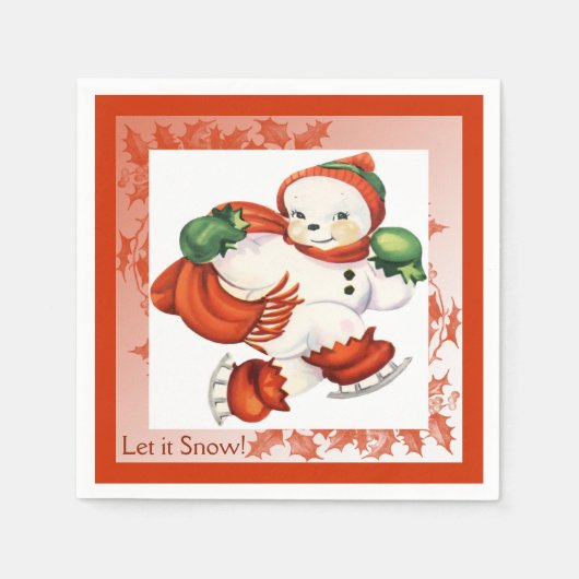 Vintage Snowman Kerstmis Napkins Servet (Voorkant)