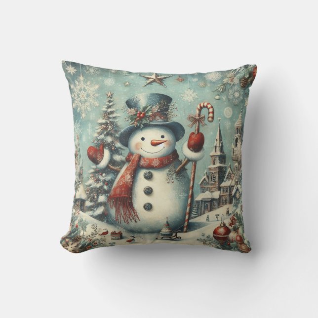 Vintage Snowman Kussen (Voorkant)