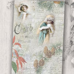 Vintage Snowy Winter Christmas Music Collage<br><div class="desc">Joli collage hivernal de Noël avec des beautés victoriennes en fourrure,  pin et poinsettia,  notation musicale et texte et écriture française manuscrite sur un arrière - plan enneigé gris clair en détresse.</div>