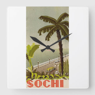 Vintage Sochi Marine Station Fijne Kunst Reis Vierkante Klok