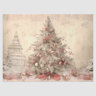 Vintage Soft Beige Christmas X-mas Tree Decoupage  Tissuepapier