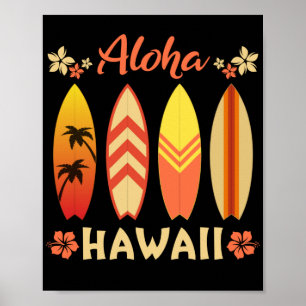 Vintage Souvenir Aloha Hawaii Surfing Poster