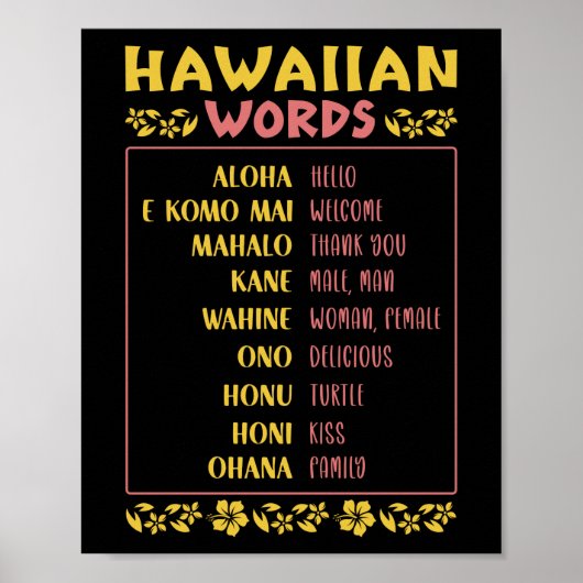 Vintage Souvenir Hawaiian Words Poster (Voorkant)
