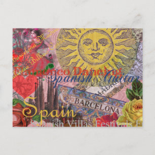 Vintage Spanje Zonneschijn Reis Collage Retro Euro Briefkaart