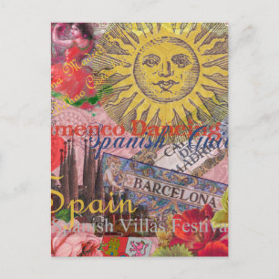 Vintage Spanje Zonneschijn Reis Collage Retro Euro Briefkaart
