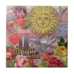 Vintage Spanje Zonneschijn Reis Collage Retro Euro Tegeltje