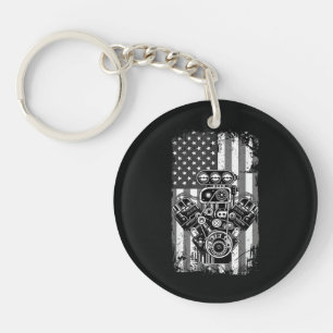 Vintage Spierkracht Auto Zuiger Amerikaanse Vlag G Sleutelhanger