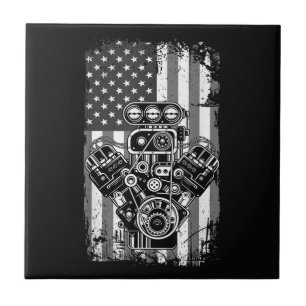 Vintage Spierkracht Auto Zuiger Amerikaanse Vlag G Tegeltje