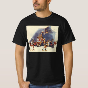Vintage sport basketbal, spelers in een wedstrijd t-shirt