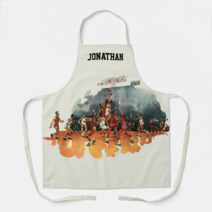 Vintage sport basketbalspel, basketballers schort
