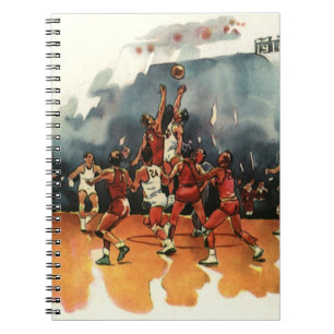 Vintage sport basketbalwedstrijd, basketballers notitieboek