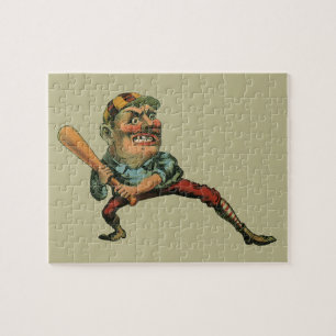 Vintage sport, boze honkbalspeler slagman legpuzzel