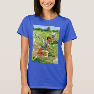 Vintage sport honkbal, kinderen die teams spelen t-shirt